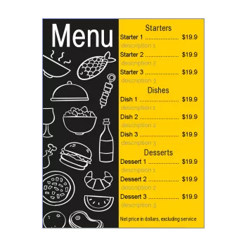 card menu restaurant black yellow 