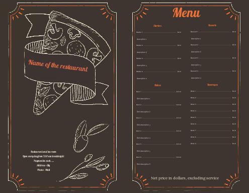 Card Menu Restaurant Pizza Brown template
