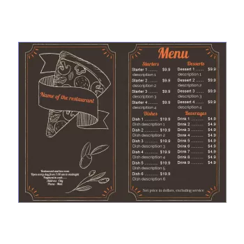 card menu restaurant pizza brown orange 