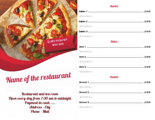 Card Menu Restaurant Pizza Red template