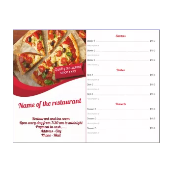card menu restaurant pizza red 