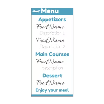 birthday menu ticket plane blue 