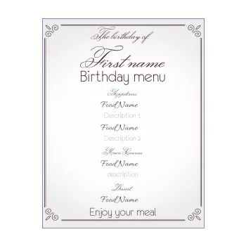 birthday menu elegant grey 