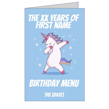Birthday Menu Unicorn Blue Animals template