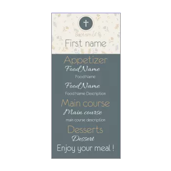 menu baptism blue brown cross flower 