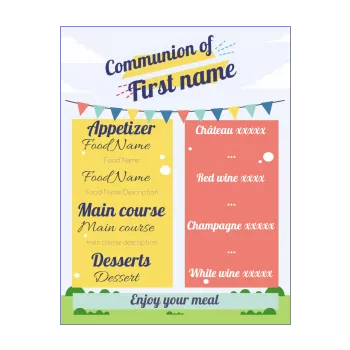 menu communion blue garden red sky yellow 