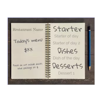card notebook menu restaurant pencil grey wood 