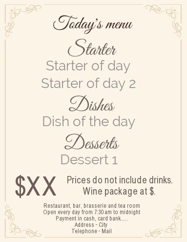 Card Menu Restaurant Brown Elegant template