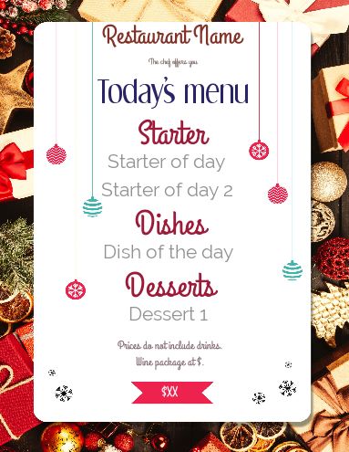 Card Menu Restaurant Christmas Ball template