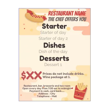 card menu restaurant french fry hot dog drawing 