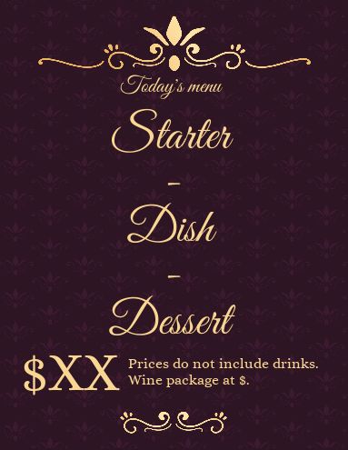 Card Menu Restaurant Elegant Mauve template