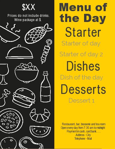 Card Menu Restaurant Black Yellow template