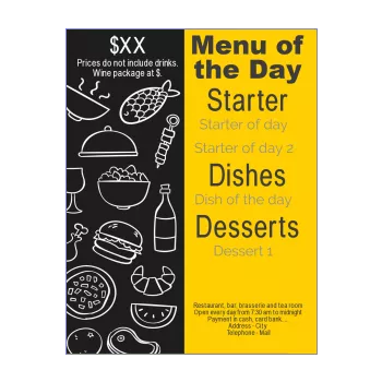card menu restaurant black yellow 