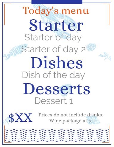 Card Menu Restaurant Blue Fish template