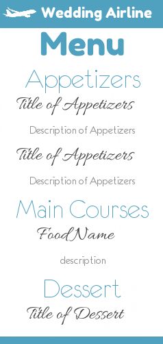 Wedding Menu Ticket Plane Blue free template