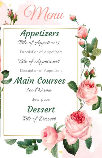 Wedding Menu Flower Rose free template