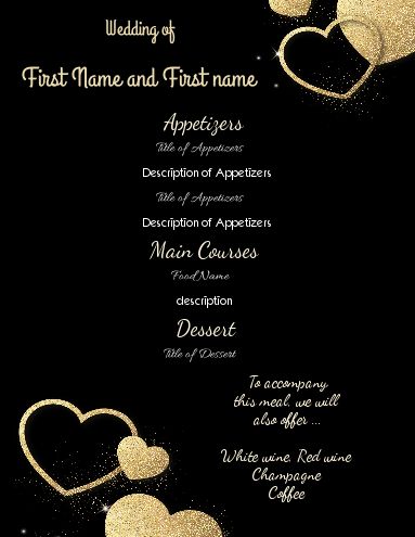 Wedding Menu Golden Heart Black template