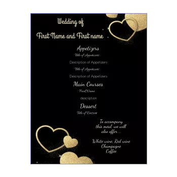 wedding menu golden heart black 