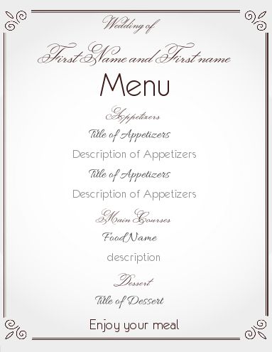 Wedding Menu Elegant Grey template