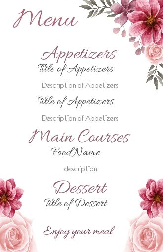 Wedding Menu Flower Mauve Rose free template