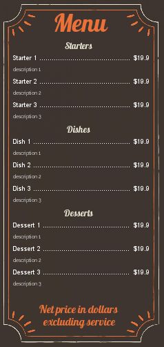 Card Menu Restaurant Pizza Brown free template