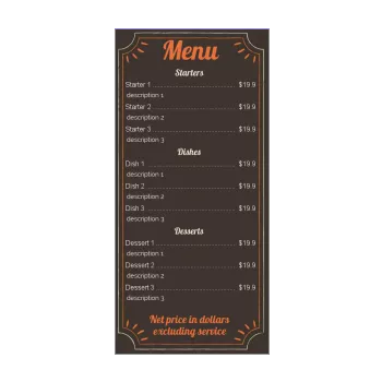 card menu restaurant pizza brown orange 