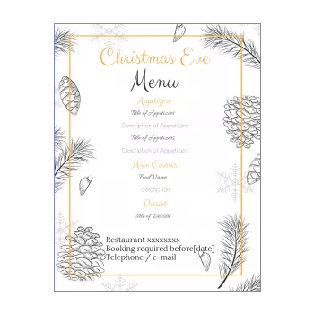 menu restaurant dinner christmas drawing fir grey 