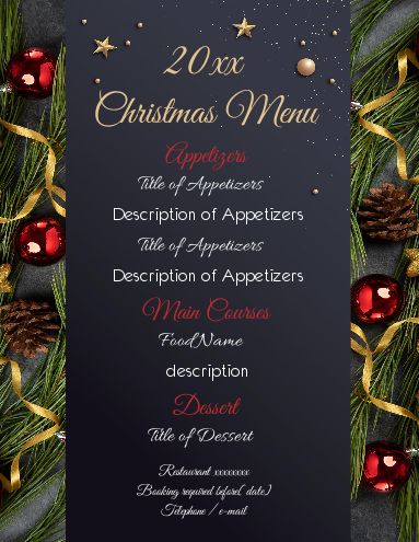 Menu Restaurant Dinner Christmas Ball template
