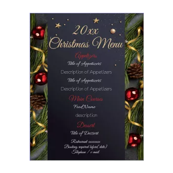 menu restaurant dinner christmas ball fir red slate 