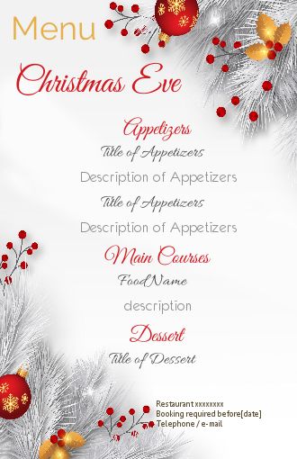 Menu Restaurant Dinner Christmas Ball free template