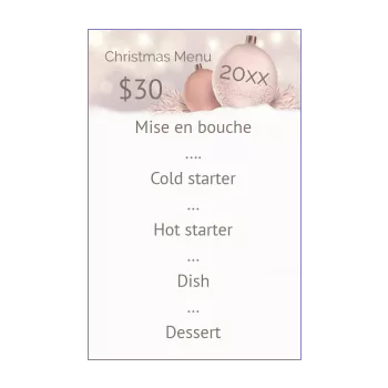 menu dinner christmas pastel ball rose 