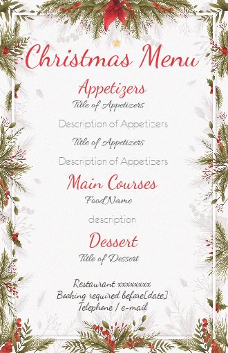 Menu Dinner Christmas Fir Flower free template