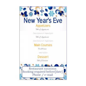 menu restaurant new year dinner party blue drawing star 