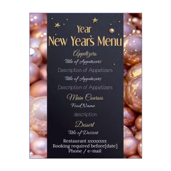 menu restaurant new year dinner party ball black slate 