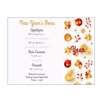 menu restaurant new year dinner party golden ball star 