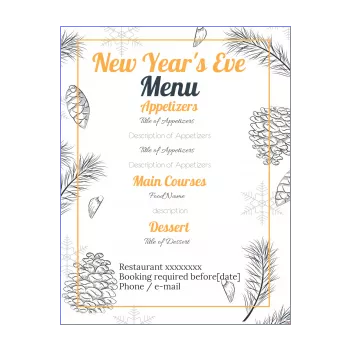 menu new year dinner party drawing fir grey 