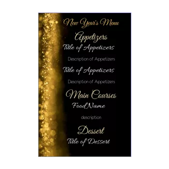 menu new year dinner party golden black star 
