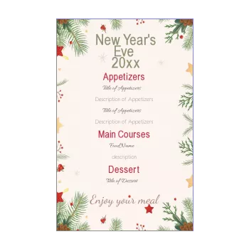 menu restaurant new year dinner party ball fir red star 
