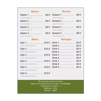 card menu restaurant green grey orange 