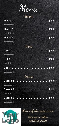 Card Menu Restaurant Black Slate with photo template