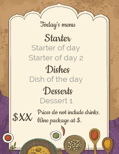 Card Menu Restaurant Brown Indian template