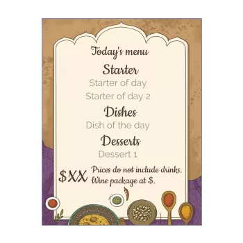 card menu restaurant brown indian mauve 
