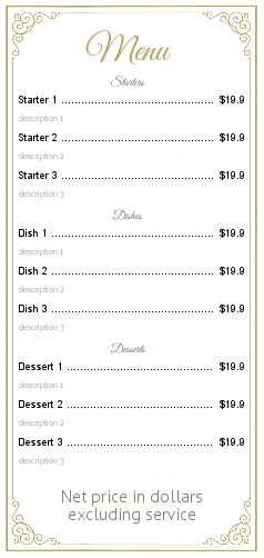 Card Menu Restaurant Gastronomic Golden free template