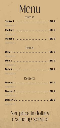 Card Menu Restaurant Brown free template