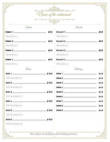 Card Menu Restaurant Gastronomic Blue template
