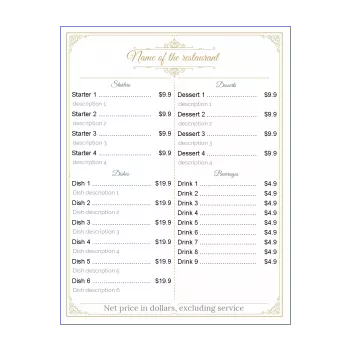 card menu restaurant gastronomic blue elegant fork yellow 