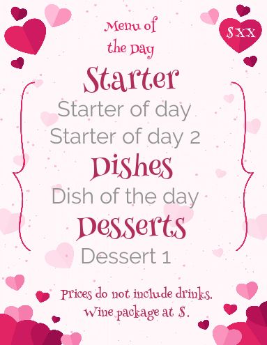 Card Menu Restaurant Valentine S template