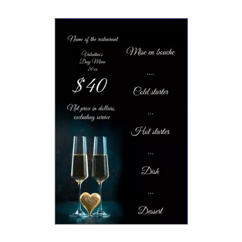 menu restaurant champagne glass valentine s day golden black 