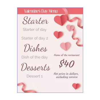 menu restaurant valentine s day heart drawing rose 