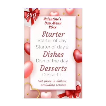 menu restaurant valentine s day golden heart red rose 